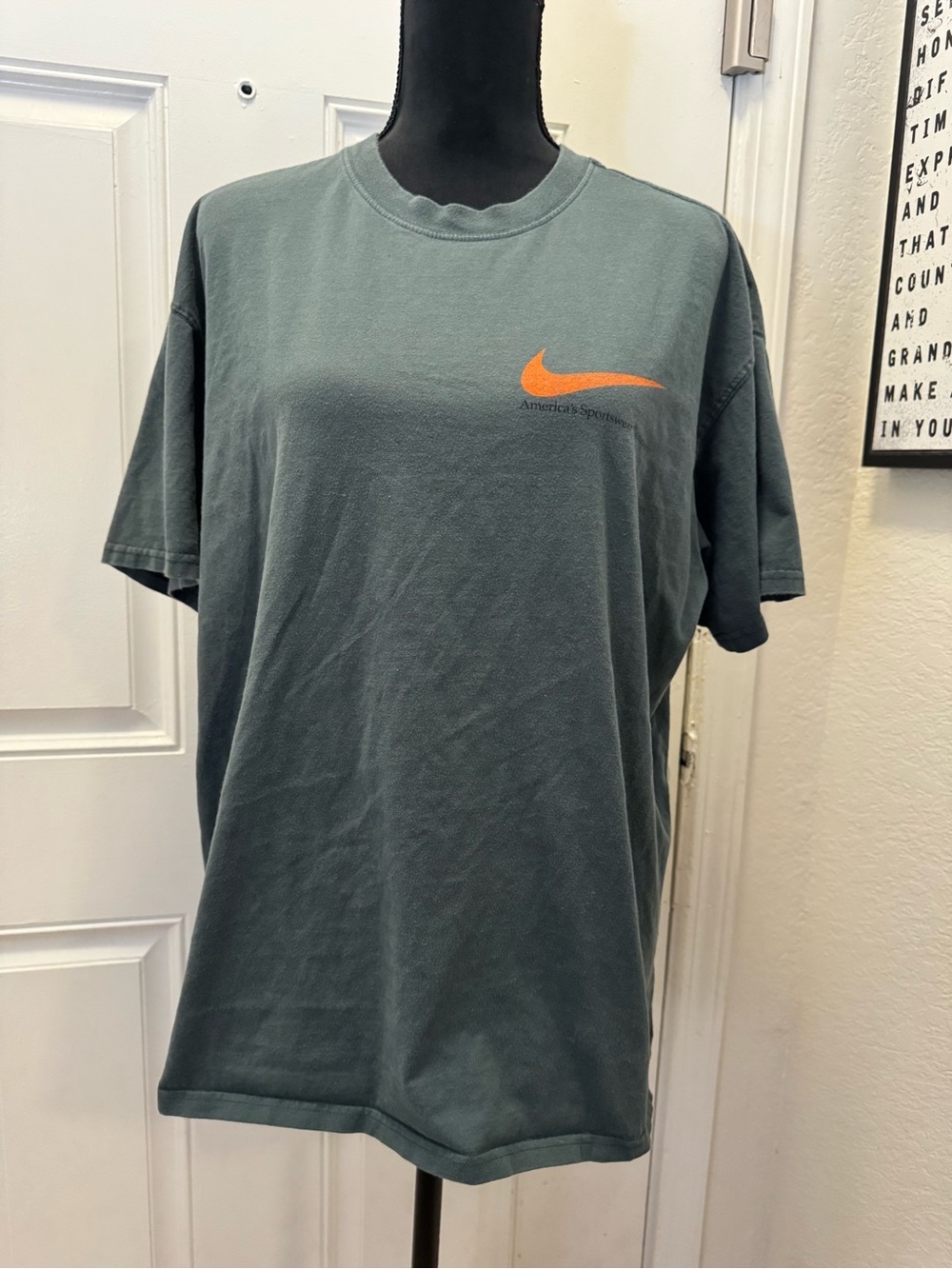 Nike Short-Sleeve Crew T-Shirt in Slate Green with Orange Swoosh 0245